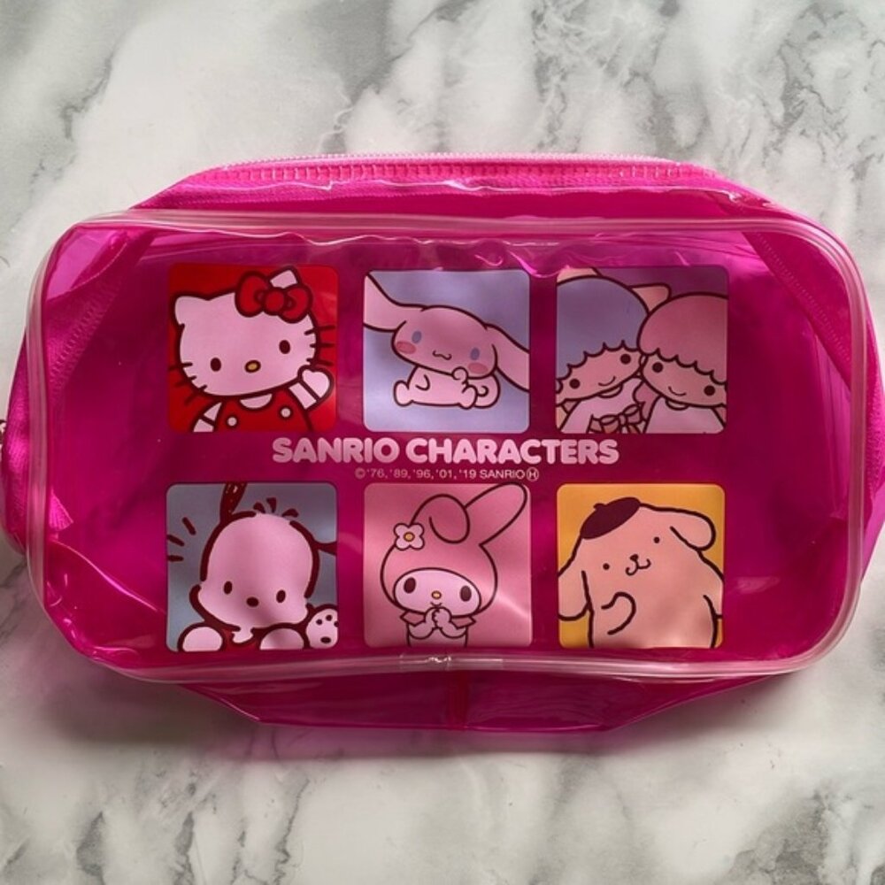 Sanrio Hello Kitty and friends - clear hot pink pouch